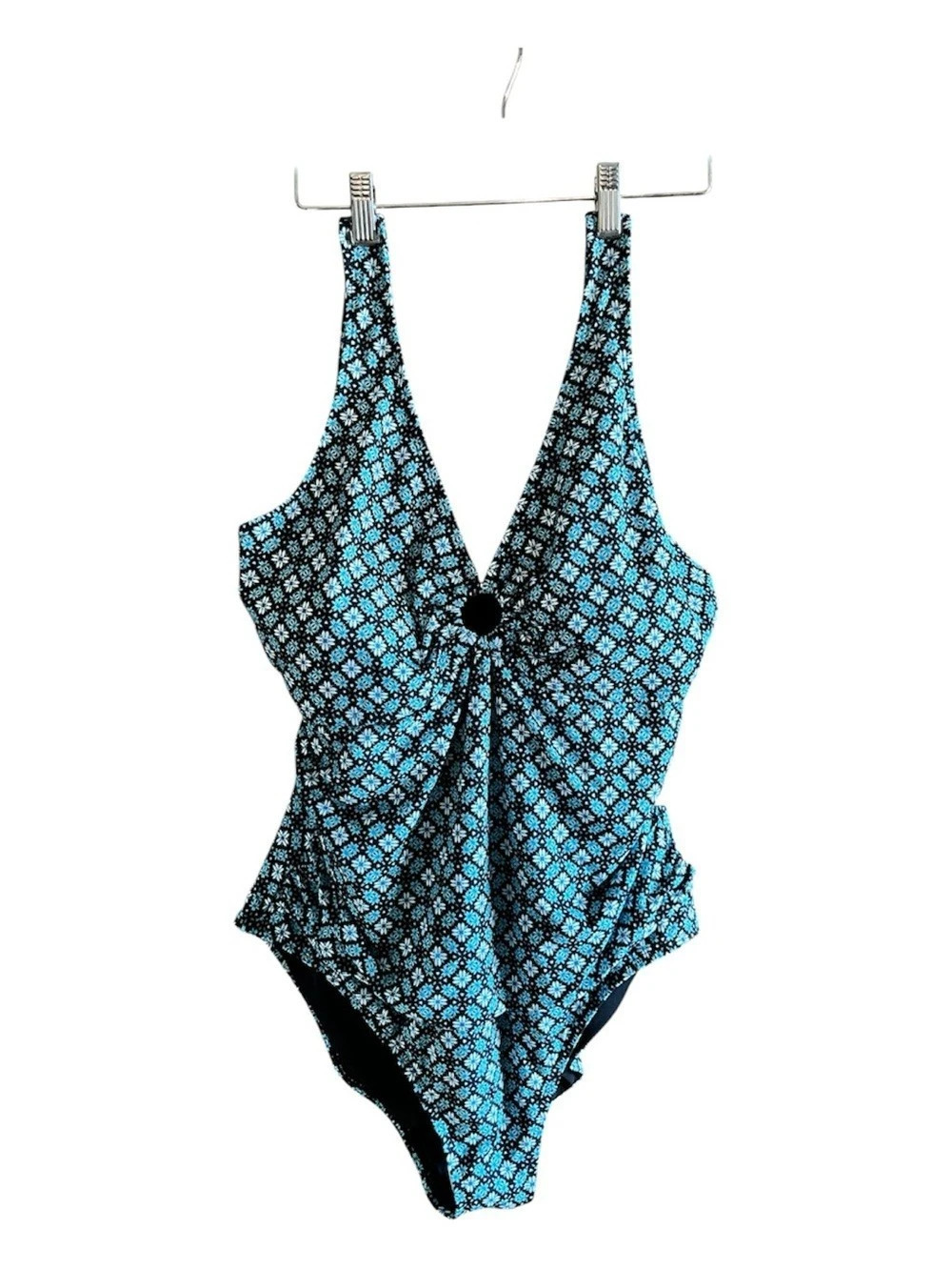 Lands' End Floral One-Piece Swimsuit in White & Blue